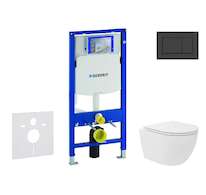 Geberit Duofix - Set předstěnové instalace, kompaktního klozetu Oudee Vortex a sedátka softclose, tlačítko Sigma30, matná černá/