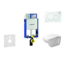 Geberit Kombifix - Modul pro závěsné WC s tlačítkem Sigma01, alpská bílá + Duravit D-Code - WC a sedátko, Rimless, SoftClose 110