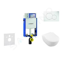 Geberit Kombifix - Modul pro závěsné WC s tlačítkem Sigma01, alpská bílá + Villeroy Boch - WC a sedátko, DirectFlush, SoftClose,