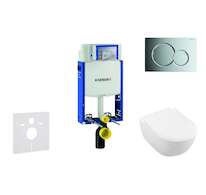 Geberit Kombifix - Modul pro závěsné WC s tlačítkem Sigma01, lesklý chrom + Villeroy Boch - WC a sedátko, DirectFlush, SoftClose