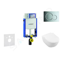 Geberit Kombifix - Modul pro závěsné WC s tlačítkem Sigma01, lesklý chrom + Villeroy Boch - WC a sedátko, DirectFlush, SoftClose
