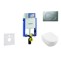 Geberit Kombifix - Modul pro závěsné WC s tlačítkem Sigma01, matný chrom + Villeroy Boch - WC a sedátko, DirectFlush, SoftClose,