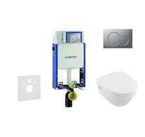 Geberit Kombifix - Modul pro závěsné WC s tlačítkem Sigma01, matný chrom + Villeroy Boch - WC a sedátko, DirectFlush, SoftClose,
