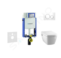 Geberit Kombifix - Modul pro závěsné WC s tlačítkem Sigma20, bílá/lesklý chrom + Tece One - sprchovací toaleta a sedátko, Rimles