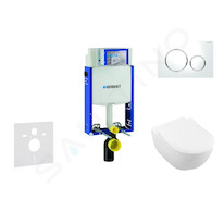 Geberit Kombifix - Modul pro závěsné WC s tlačítkem Sigma20, bílá/lesklý chrom + Villeroy Boch - WC a sedátko, DirectFlush, Soft