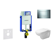 Geberit Kombifix - Modul pro závěsné WC s tlačítkem Sigma20, lesklý chrom/chrom mat + Duravit D-Code - WC a sedátko, Rimless, So