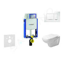 Geberit Kombifix - Modul pro závěsné WC s tlačítkem Sigma30, bílá/lesklý chrom + Duravit D-Code - WC a sedátko, Rimless, SoftClo