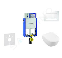 Geberit Kombifix - Modul pro závěsné WC s tlačítkem Sigma30, bílá/lesklý chrom + Villeroy Boch - WC a sedátko, DirectFlush, Soft