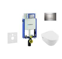 Geberit Kombifix - Modul pro závěsné WC s tlačítkem Sigma30, lesklý chrom/chrom mat + Villeroy Boch - WC a sedátko, DirectFlush,