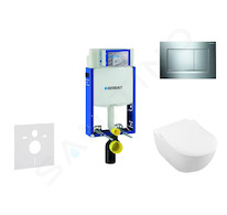 Geberit Kombifix - Modul pro závěsné WC s tlačítkem Sigma30, lesklý chrom/chrom mat + Villeroy Boch - WC a sedátko, DirectFlush,