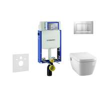 Geberit Kombifix - Modul pro závěsné WC s tlačítkem Sigma30, matný chrom/chrom + Tece One - sprchovací toaleta a sedátko, Rimles