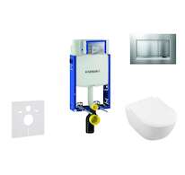 Geberit Kombifix - Modul pro závěsné WC s tlačítkem Sigma30, matný chrom/chrom + Villeroy Boch - WC a sedátko, DirectFlush, Soft