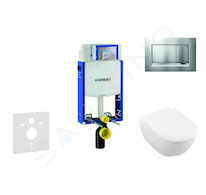 Geberit Kombifix - Modul pro závěsné WC s tlačítkem Sigma30, matný chrom/chrom + Villeroy Boch - WC a sedátko, DirectFlush, Soft