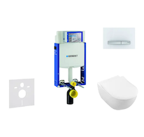 Geberit Kombifix - Modul pro závěsné WC s tlačítkem Sigma50, alpská bílá + Villeroy Boch - WC a sedátko, DirectFlush, SoftClose,