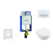 Geberit Kombifix - Modul pro závěsné WC s tlačítkem Sigma50, alpská bílá + Villeroy Boch - WC a sedátko, DirectFlush, SoftClose,
