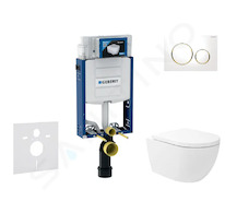 Geberit Kombifix - Set předstěnové instalace, klozetu Oudee Vortex a sedátka softclose, tlačítko Sigma20, bílá/pozlacená SANI15C