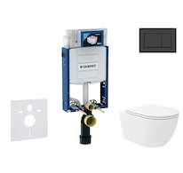 Geberit Kombifix - Set předstěnové instalace, klozetu Oudee Vortex a sedátka softclose, tlačítko Sigma30, matná černá/černá SANI