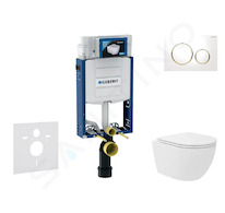Geberit Kombifix - Set předstěnové instalace, kompaktního klozetu Oudee Vortex a sedátka softclose, tlačítko Sigma20, bílá/pozla