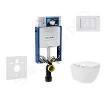Geberit Kombifix - Set předstěnové instalace, kompaktního klozetu Oudee Vortex a sedátka softclose, tlačítko Sigma30, bílá/bílá 