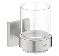 Grohe QuickFix Start Cube - Sklenka na kartáčky a pastu, s držákem, sklo/supersteel 41097DC0