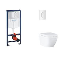 Grohe Rapid SL - Set předstěnové instalace, klozetu, sedátka SoftClose a tlačítka Arena Cosmopolitan, Triple Vortex, alpská bílá