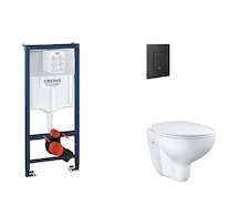 Grohe Rapid SL - Set předstěnové instalace, klozetu, sedátka SoftClose a tlačítka Even, phantom black SANI11BB5113