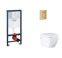 Grohe Rapid SL - Set předstěnové instalace, klozetu, sedátka SoftClose a tlačítka Skate Cosmopolitan, kartáčovaný Cool Sunrise S