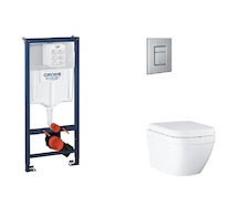 Grohe Rapid SL - Set předstěnové instalace, klozetu, sedátka SoftClose a tlačítka Skate Cosmopolitan, Triple Vortex, kartáčovaná