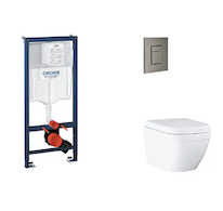 Grohe Rapid SL - Set předstěnové instalace, klozetu, sedátka SoftClose a tlačítka Skate Cosmopolitan, Triple Vortex, kartáčovaný