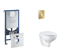 Grohe Rapid SLX - Set předstěnové instalace, klozetu, sedátka SoftClose a tlačítka Arena Cosmopolitan S, kartáčovaný Cool Sunris