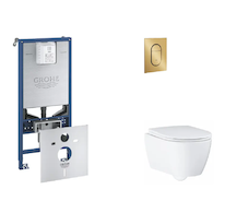 Grohe Rapid SLX - Set předstěnové instalace, klozetu, sedátka SoftClose a tlačítka Arena Cosmopolitan S, kartáčovaný Cool Sunris