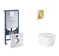 Grohe Rapid SLX - Set předstěnové instalace, klozetu, sedátka SoftClose a tlačítka Arena Cosmopolitan S, kartáčovaný Cool Sunris