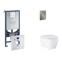 Grohe Rapid SLX - Set předstěnové instalace, klozetu, sedátka SoftClose a tlačítka Arena Cosmopolitan S, kartáčovaný Hard Graphi