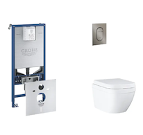 Grohe Rapid SLX - Set předstěnové instalace, klozetu, sedátka SoftClose a tlačítka Arena Cosmopolitan S, Triple Vortex, kartáčov