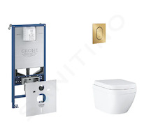 Grohe Rapid SLX - Set předstěnové instalace, klozetu, sedátka SoftClose a tlačítka Arena Cosmopolitan S, Triple Vortex, kartáčov
