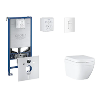 Grohe Rapid SLX - Set předstěnové instalace, klozetu, sedátka SoftClose a tlačítka Arena Cosmopolitan, Triple Vortex, alpská bíl