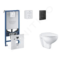 Grohe Rapid SLX - Set předstěnové instalace, klozetu, sedátka SoftClose a tlačítka Even, phantom black SANI11BB5101