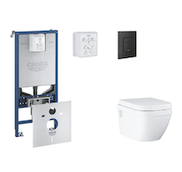 Grohe Rapid SLX - Set předstěnové instalace, klozetu, sedátka SoftClose a tlačítka Even, phantom black SANI11BB5107
