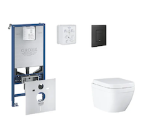 Grohe Rapid SLX - Set předstěnové instalace, klozetu, sedátka SoftClose a tlačítka Even, Triple Vortex, phantom black SANI11BB51