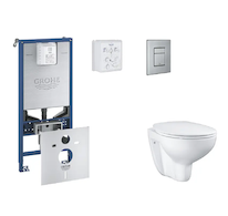 Grohe Rapid SLX - Set předstěnové instalace, klozetu, sedátka SoftClose a tlačítka Skate Cosmopolitan, kartáčovaná nerezová ocel