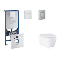Grohe Rapid SLX - Set předstěnové instalace, klozetu, sedátka SoftClose a tlačítka Skate Cosmopolitan, kartáčovaná nerezová ocel
