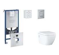 Grohe Rapid SLX - Set předstěnové instalace, klozetu, sedátka SoftClose a tlačítka Skate Cosmopolitan, kartáčovaná nerezová ocel