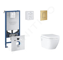 Grohe Rapid SLX - Set předstěnové instalace, klozetu, sedátka SoftClose a tlačítka Skate Cosmopolitan, kartáčovaný Cool Sunrise