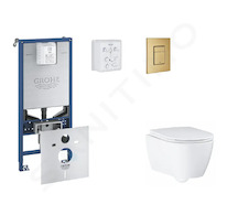 Grohe Rapid SLX - Set předstěnové instalace, klozetu, sedátka SoftClose a tlačítka Skate Cosmopolitan, kartáčovaný Cool Sunrise