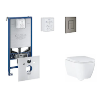 Grohe Rapid SLX - Set předstěnové instalace, klozetu, sedátka SoftClose a tlačítka Skate Cosmopolitan, kartáčovaný Hard Graphite