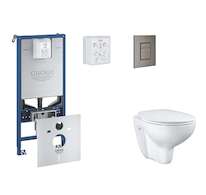 Grohe Rapid SLX - Set předstěnové instalace, klozetu, sedátka SoftClose a tlačítka Skate Cosmopolitan, kartáčovaný Hard Graphite