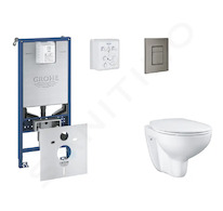 Grohe Rapid SLX - Set předstěnové instalace, klozetu, sedátka SoftClose a tlačítka Skate Cosmopolitan, kartáčovaný Hard Graphite