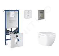 Grohe Rapid SLX - Set předstěnové instalace, klozetu, sedátka SoftClose a tlačítka Skate Cosmopolitan, kartáčovaný Hard Graphite
