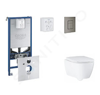Grohe Rapid SLX - Set předstěnové instalace, klozetu, sedátka SoftClose a tlačítka Skate Cosmopolitan, kartáčovaný Hard Graphite