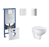 Grohe Rapid SLX - Set předstěnové instalace, klozetu, sedátka SoftClose a tlačítka Skate Cosmopolitan, matný chrom SANI11BB2102